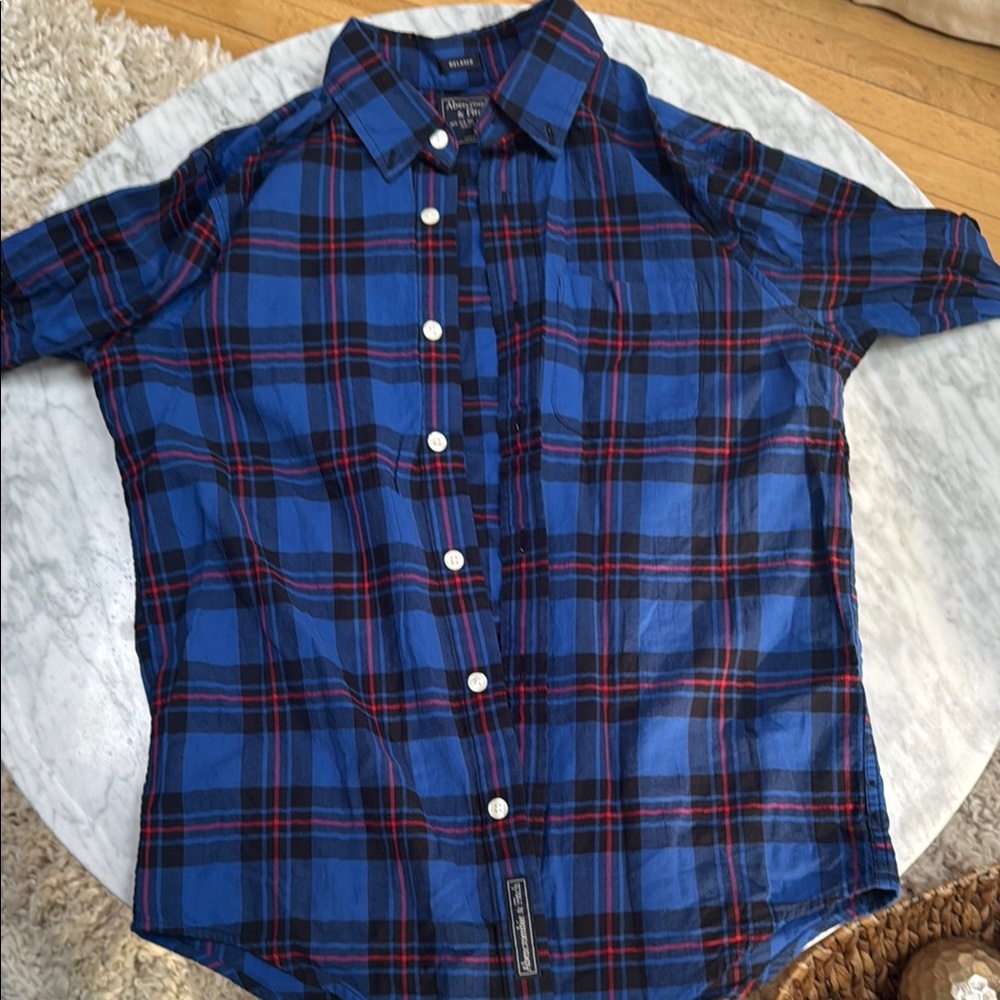 Abercrombie boys red and blue plaid button down
